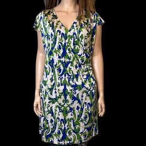 Jones New York Dress Floral StretchBlue Green white v neck sleeveles 3X Wrap